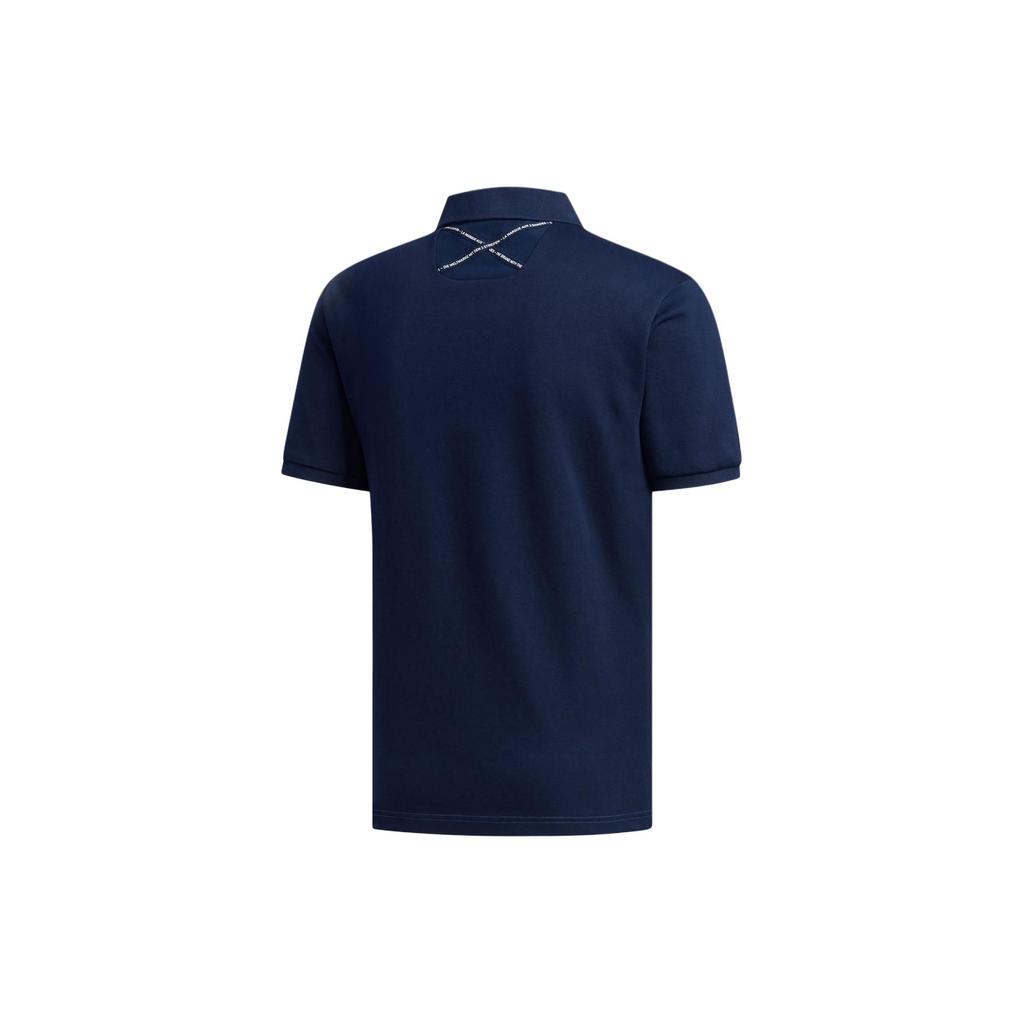 Adidas Moisture-Wicking Polo Shirt With Buttoned Collar And Letter Print Men Polo Shirts Dark-Blue FJ4319