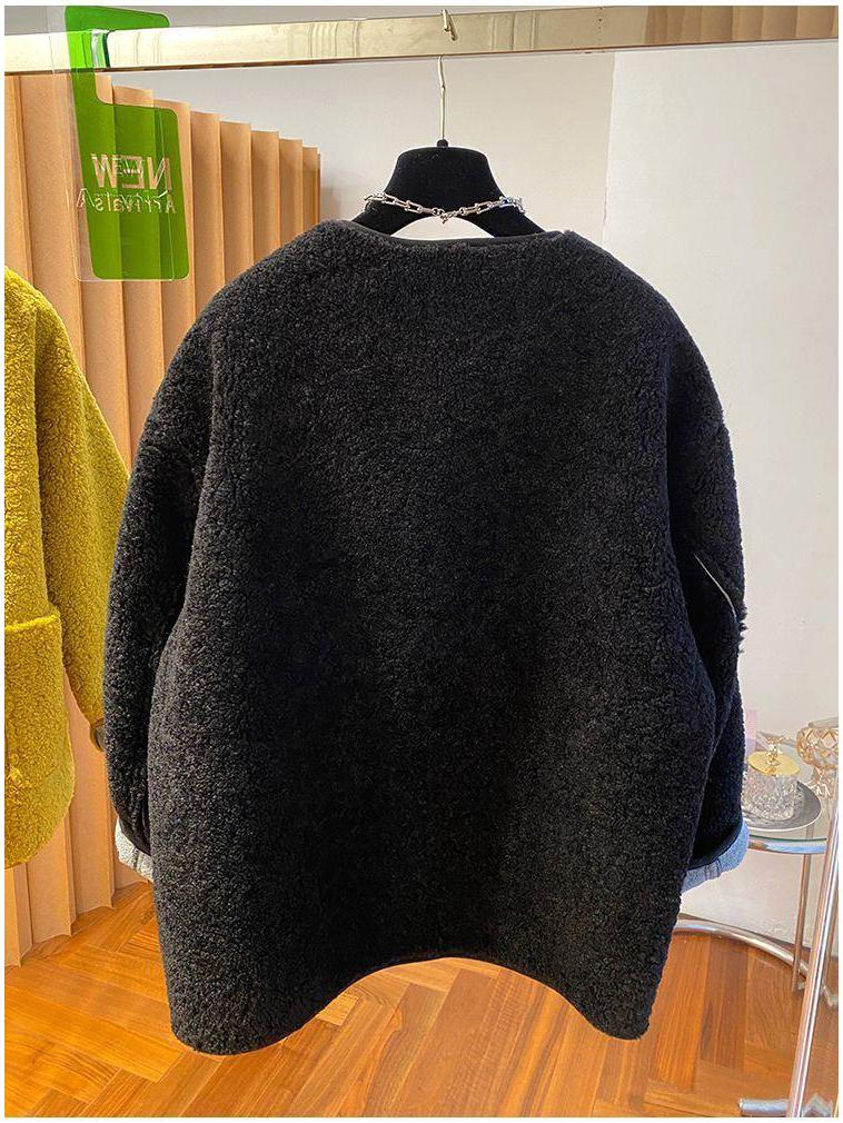 Women's Winter 2025 Soft Yellow Lambswool Coat - Loose, Thick, and Fluffy