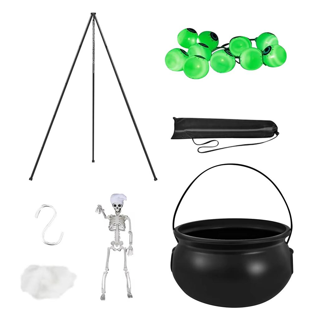 Halloween Decorations Large Witch Cauldron W/ Eyeballs String Light and Skeleton Large Halloween Party Bowl for Porch Home Party