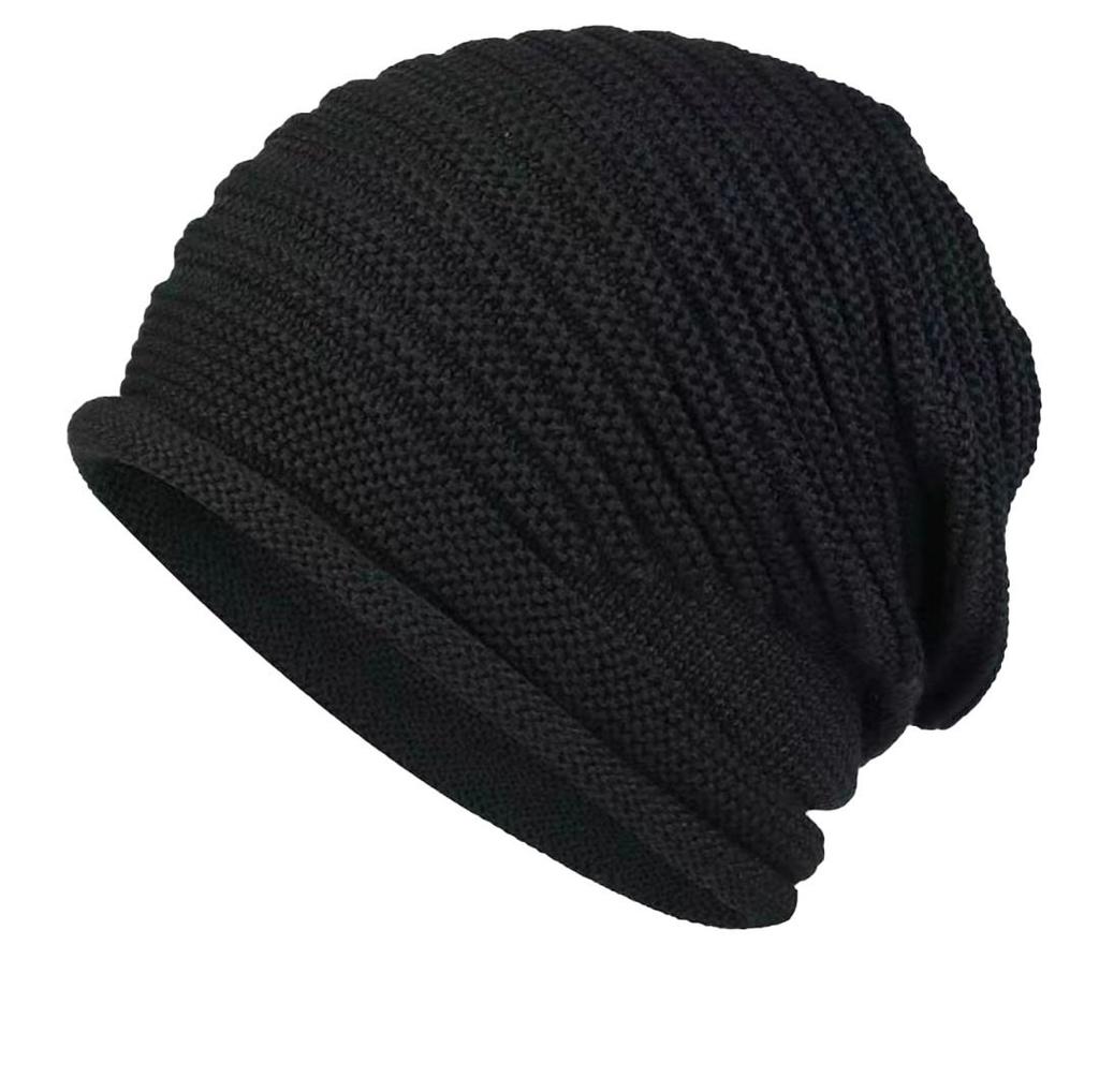 Beanie Hat for Men & Women - Black Striped Warm Slouchy Cap with Ear Protection Outdoor Cycling, Running, and Winter Sports, Winter Sports Hat
