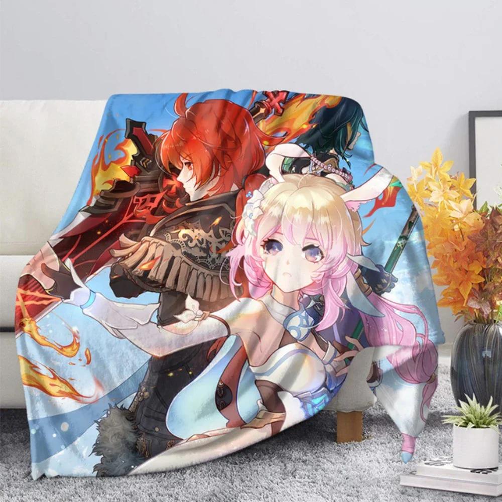 3d Printed Genshin Impact Girls Blanket Bedspread Cute Flannel Home Camping Aircraft Blanket Plush Soft Comfortable Blanket