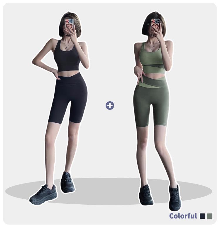 Colorblock High-Waisted Women's Sports Shorts - Summer Fitness Tight Yoga Mid-Length Pants
