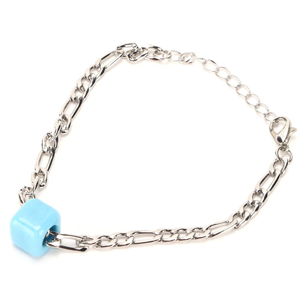 Glass Bead Bracelet Square Big Hole Blue Glass Bead Geometric Bracelet for Decoration GiftGiving(White Gold Bracelet )