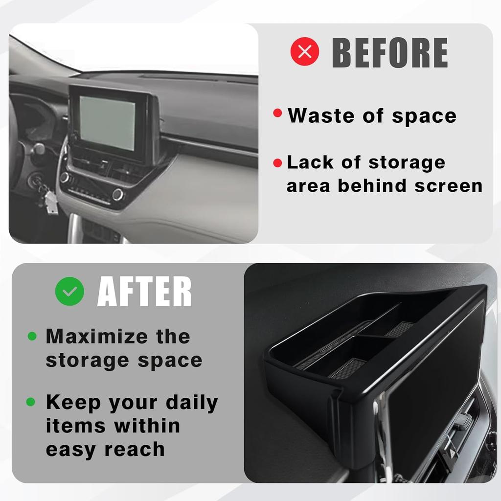 Muslogy Dashboard Storage Organizer Fits For -2024 2025 Toyota Corolla & -2025 Corolla Cross Accessories Non-Slip Ert Behind Screen For 8-Inch Touch