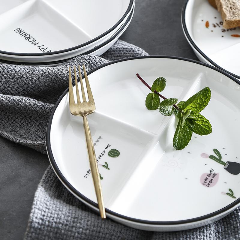 Nordic Circular Partition Plate Ceramic Fruit Dim Sum Children's Dinner Plate, 3-grid Plate, Breakfast Fast Food Plates