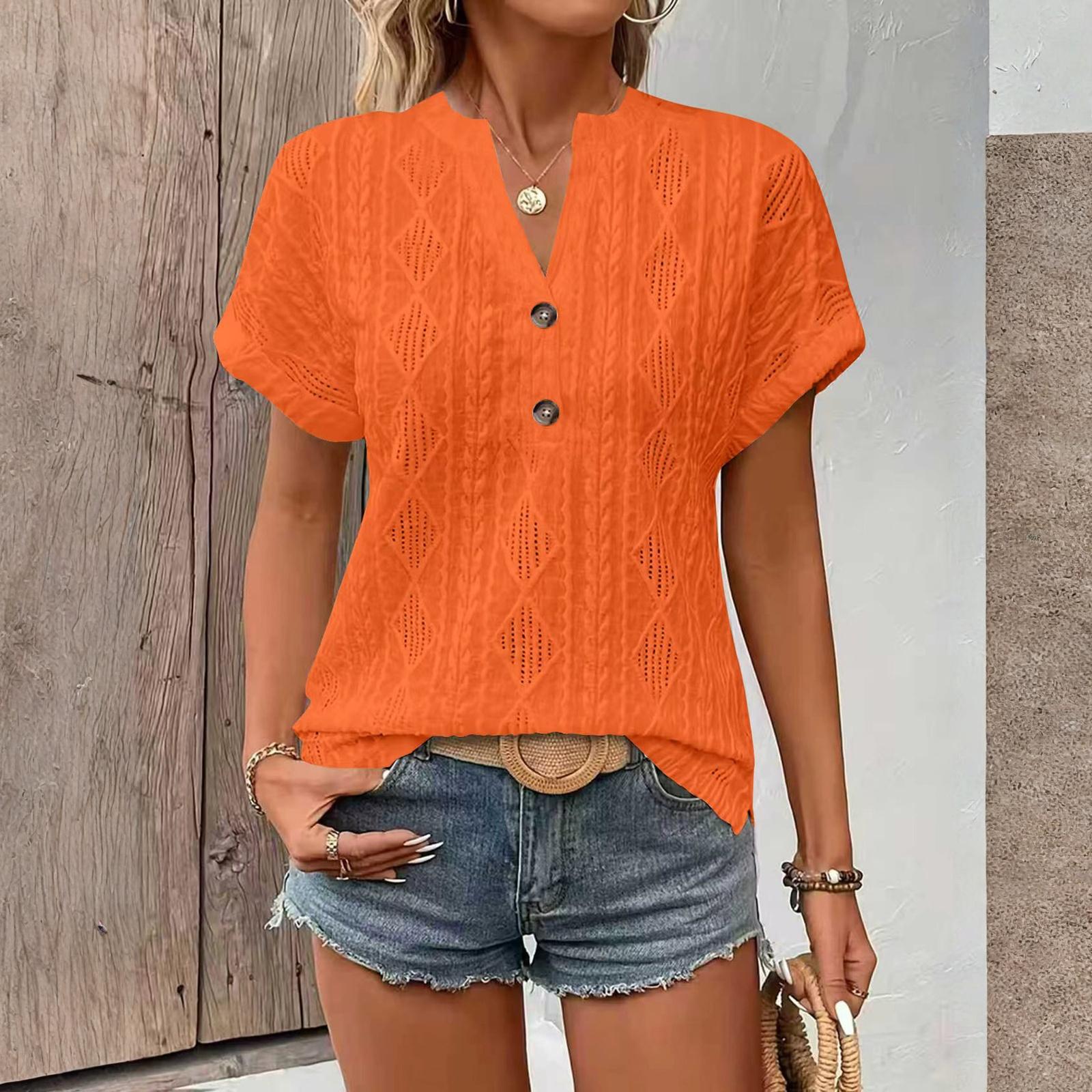 

Women Short Sleeve Tops V Neck Collar Blouses Business Casual XL помаранчевий