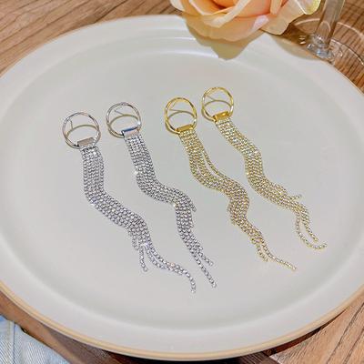 Exaggerated Tassel Earrings High-quality Temperament Diamond-encrusted Chain Earrings Wind Earrings Female