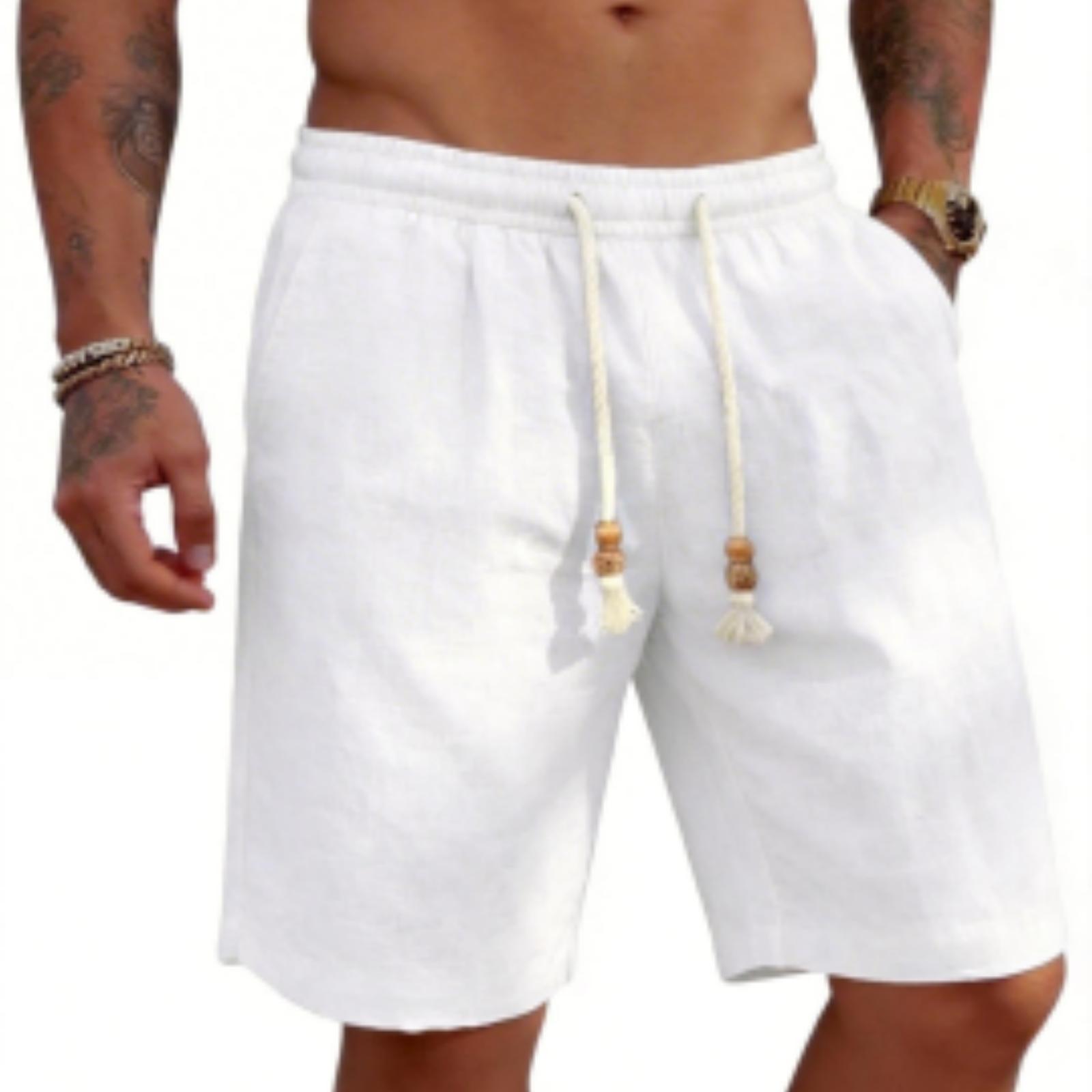 

Men s Linen Shorts Quick-drying Lightweight Beach Pants Five-pocket Pants XL білий