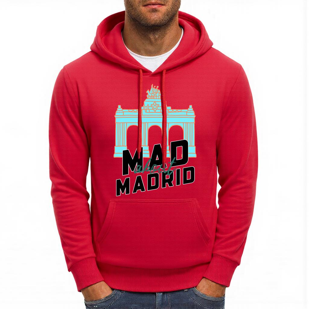 Madrid Alcala Sliding Door Printing Mens Hoodies Hip Hop Loose Unisex Streetwear Casual Pocket Hoody Autumn Fleece Male Pullover