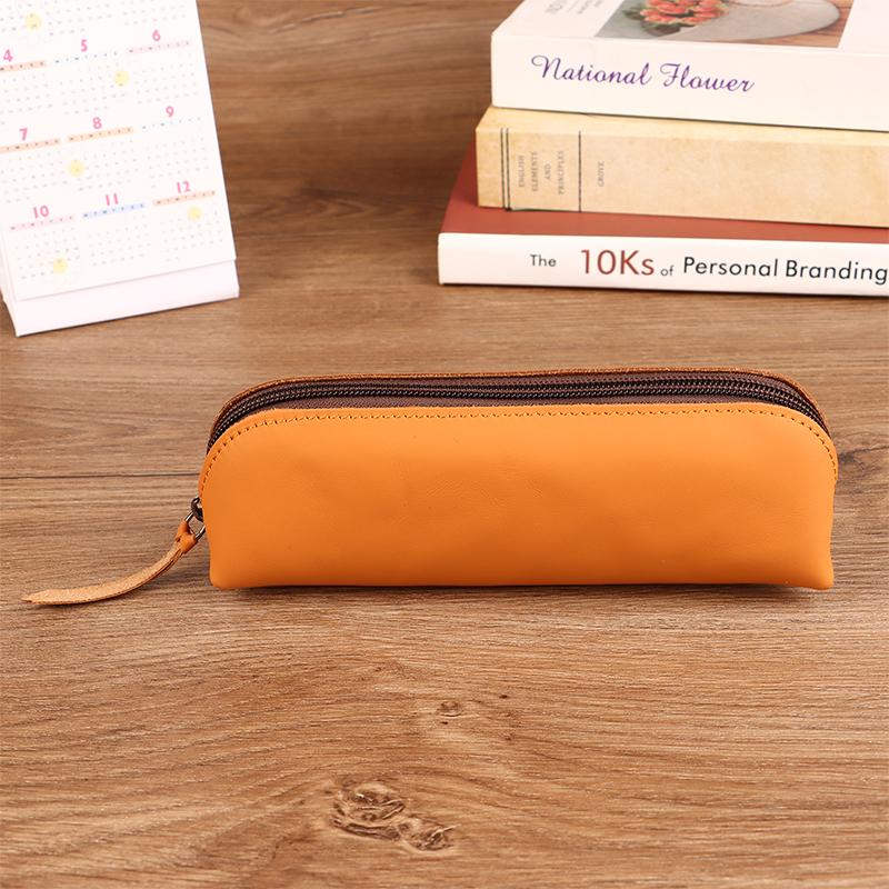 Bleistiftbeutel aus Vintage-Leder, einfaches Schreibwaren-Halter, Stiftetui, Aufbewahrungstasche, Reißverschluss, Bleistiftbeutel, Brillenbox, Schulbedarf