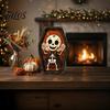 Spooky Fireplace Accents Vintage Halloween Wooden Table Decoration, Rustic Black Cat Ghost Skeleton Pumpkin Decorations Desktop Block Sign for