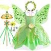 Film Elf Zână Tinkerbell Rochie de Joacă pentru Fete Fustă cu Bretele Verzi cu Aripi și Floare Cadou de Crăciun pentru Fete