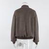 Giacca Bomber da Pilota da Donna Grigia Vintage con Collo Alto, Manica Lunga, Zip, in Pelle Scamosciata