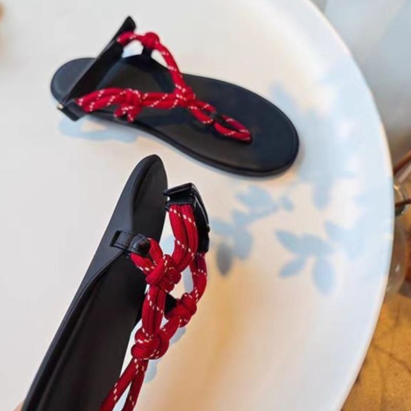 

Rope Bandage Flip Flops Flats Sandals Women Summer Slides Casual Streetwear Rome Shoes Ladies Beach Sandals Footwear 35
