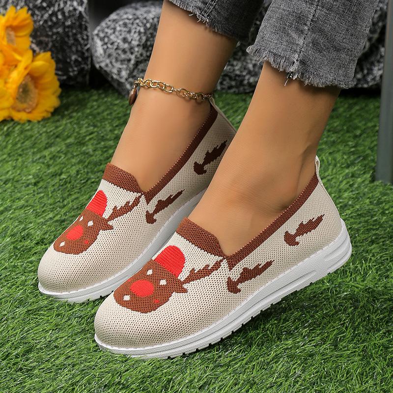 European and American Mesh Flat Sole Color Matching Single Shoe 2024 New Christmas Element Color Matching Set Foot Board Shoes