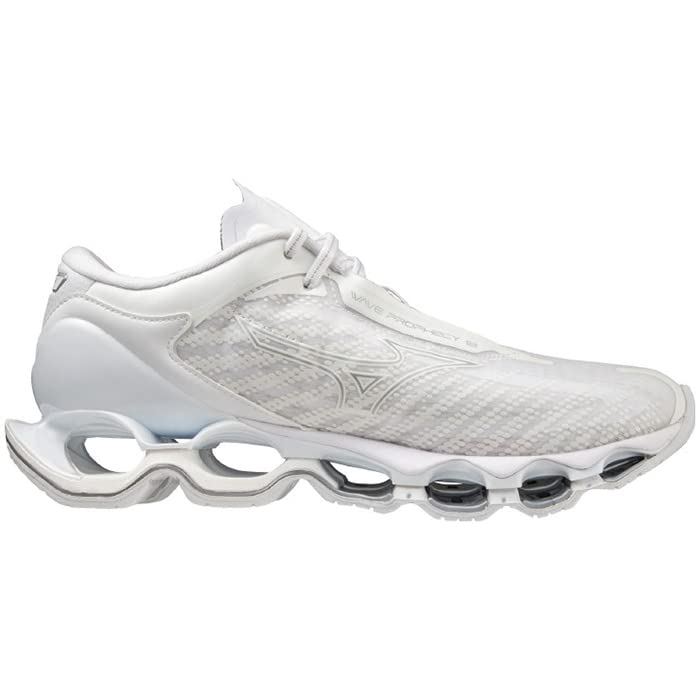 Mizuno Buty do biegania Wave Prophecy 12, szerokość 2E, męskie, białe/srebrne, 25,0 cm,