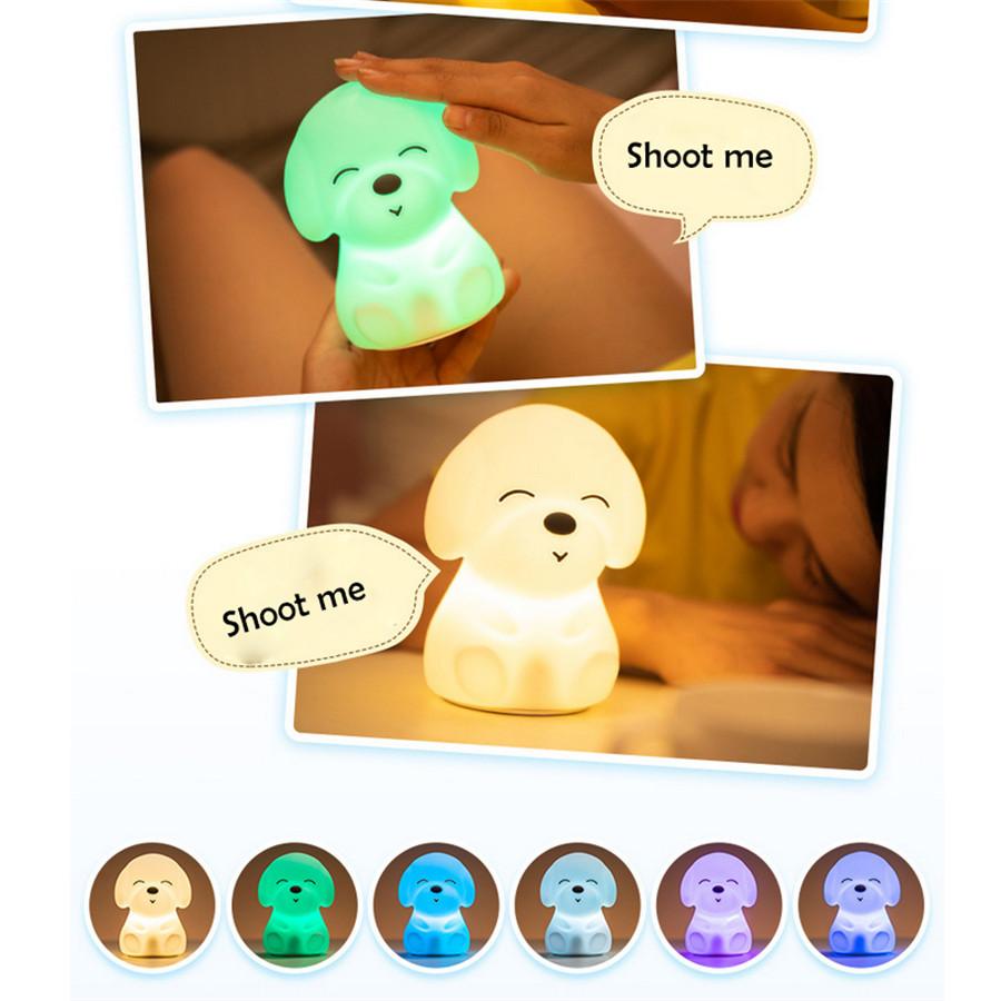 Buntes HUND-LED-Nachtlicht, Tierlicht, USB wiederaufladbar, Silikon, weiches Cartoon-Touch-Licht, Kinder-Nachtlampe, Schlafzimmerlicht