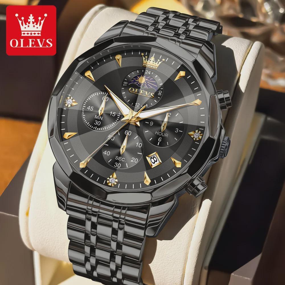 Mens Business Watch Fashion Quartz Watches Multifunctional Chronograph Waterproof Moon Phase Watch Mens Gifts