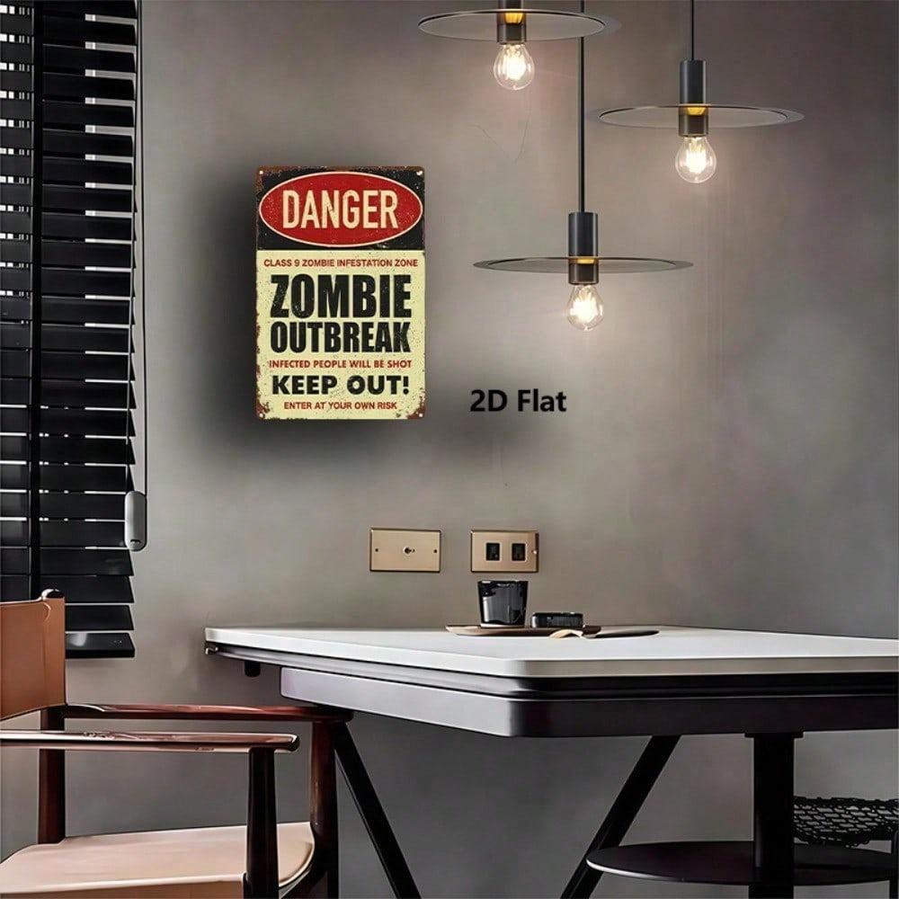 Zombie Outbreak Zone Metal Sign 8x12 Inch – Funny Vintage Tin Plate, Rustproof UV Resistant, 1pc