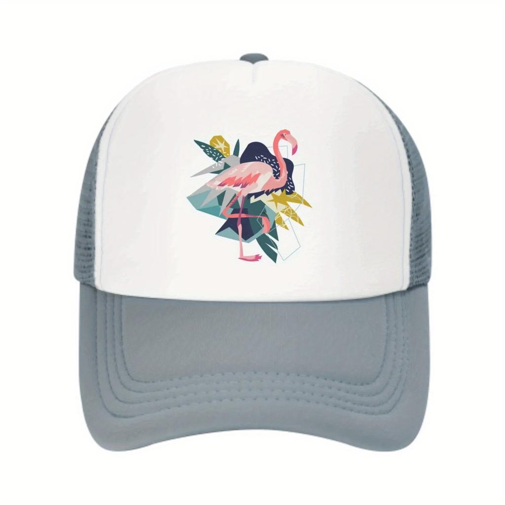 Flamingo Abstract Geometric Print Trucker Hat Unisex Polyester Adjustable Sun Cap for Casual Outdoor Wear