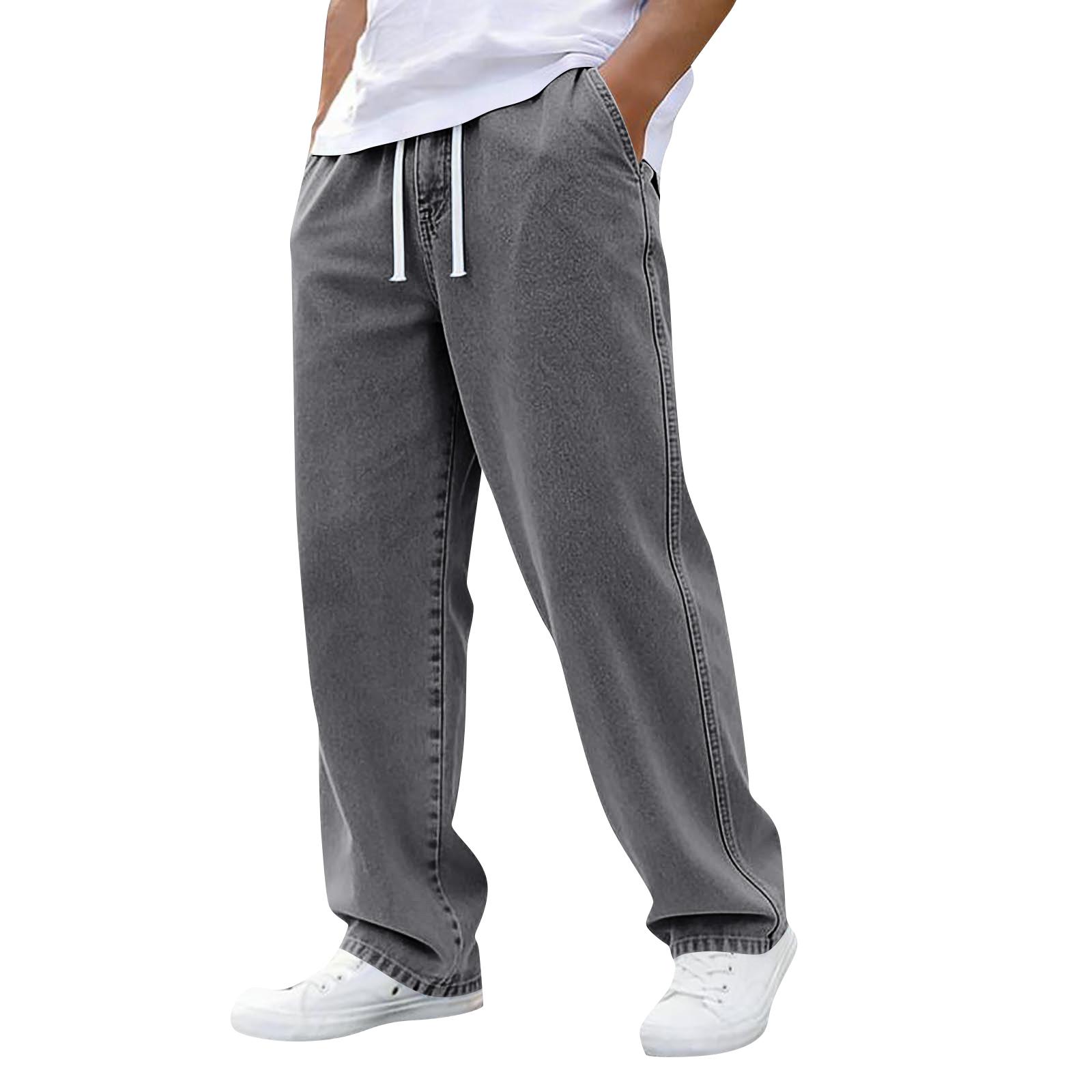 Quatra Casual Jeans voor Heren Elastische Tailleband met Trekkoord Relaxte Pasvorm Rechte Pijp Jeans Geschikt voor Dagelijks Gebruik XXL