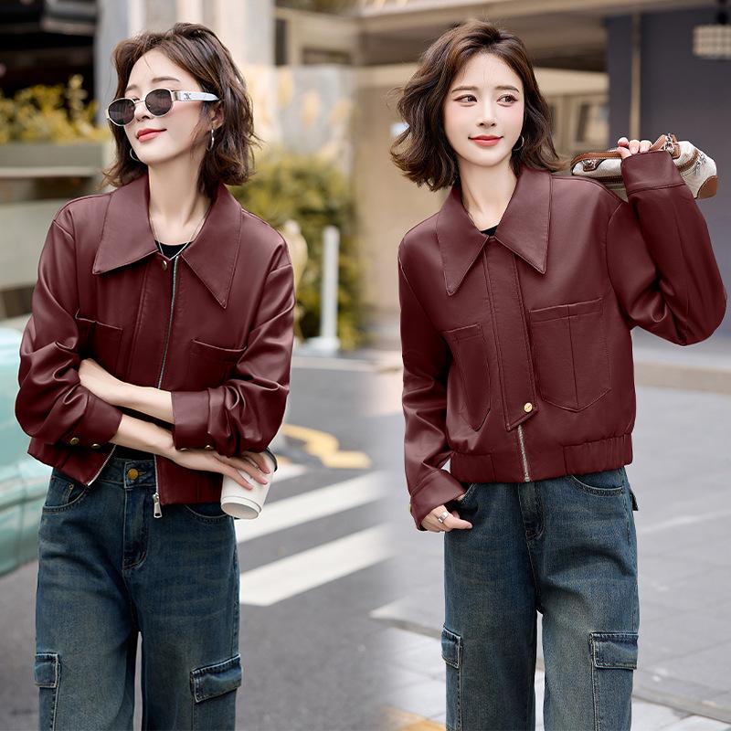 

Женская куртка хаки из кожи, новая маленькая короткая мотоциклетная куртка топ на весну и осень XL