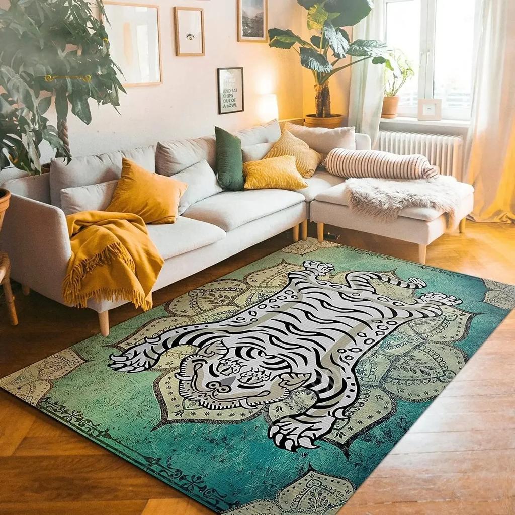 Bohemian Tibetischer Tiger Floral Teppich Nachttisch Bodenmatte Rutschfest Vintage Tier Teppich Marokkanische Teppiche für Wohnzimmer Dekorativ