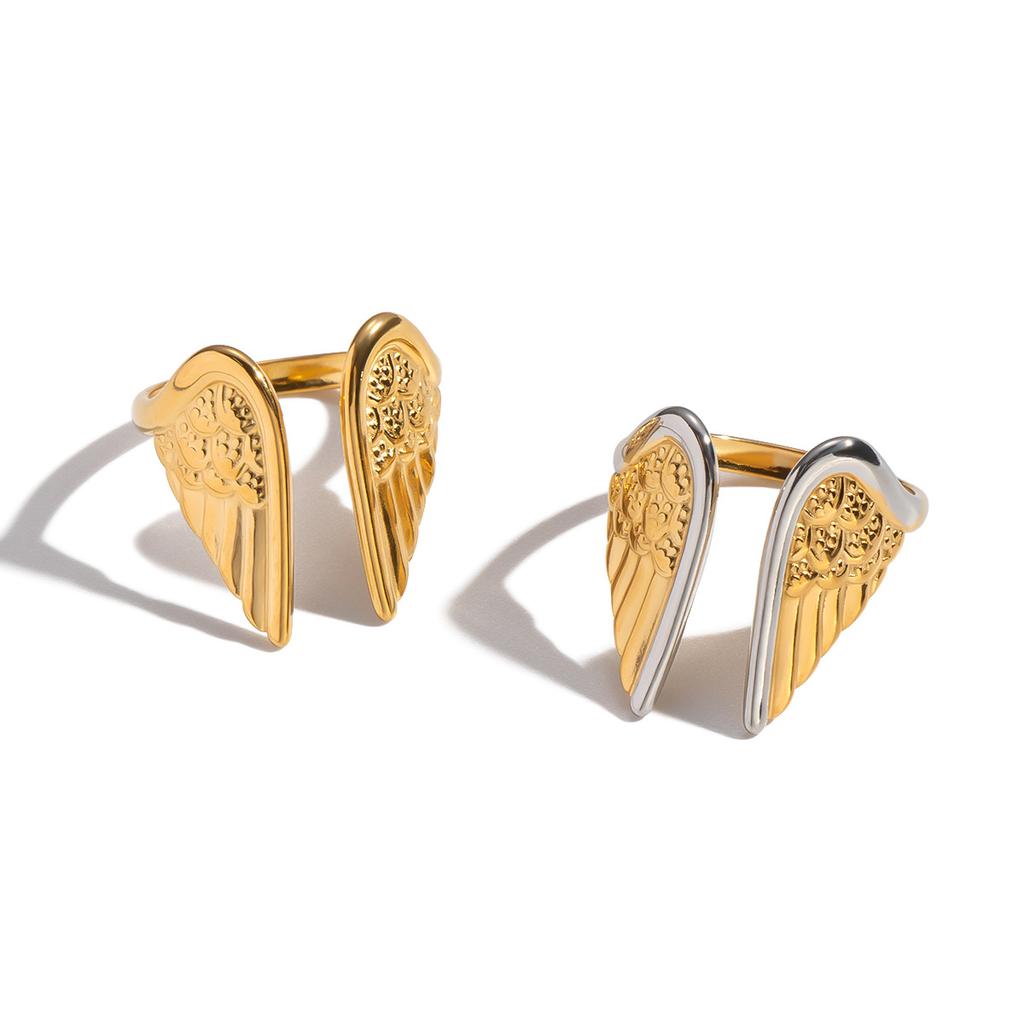 Yori Minimalist Stainless Steel Angel Wing Adjustable Opening Ring for Women Charm Finger Jewelry Gift Accessories 2026
