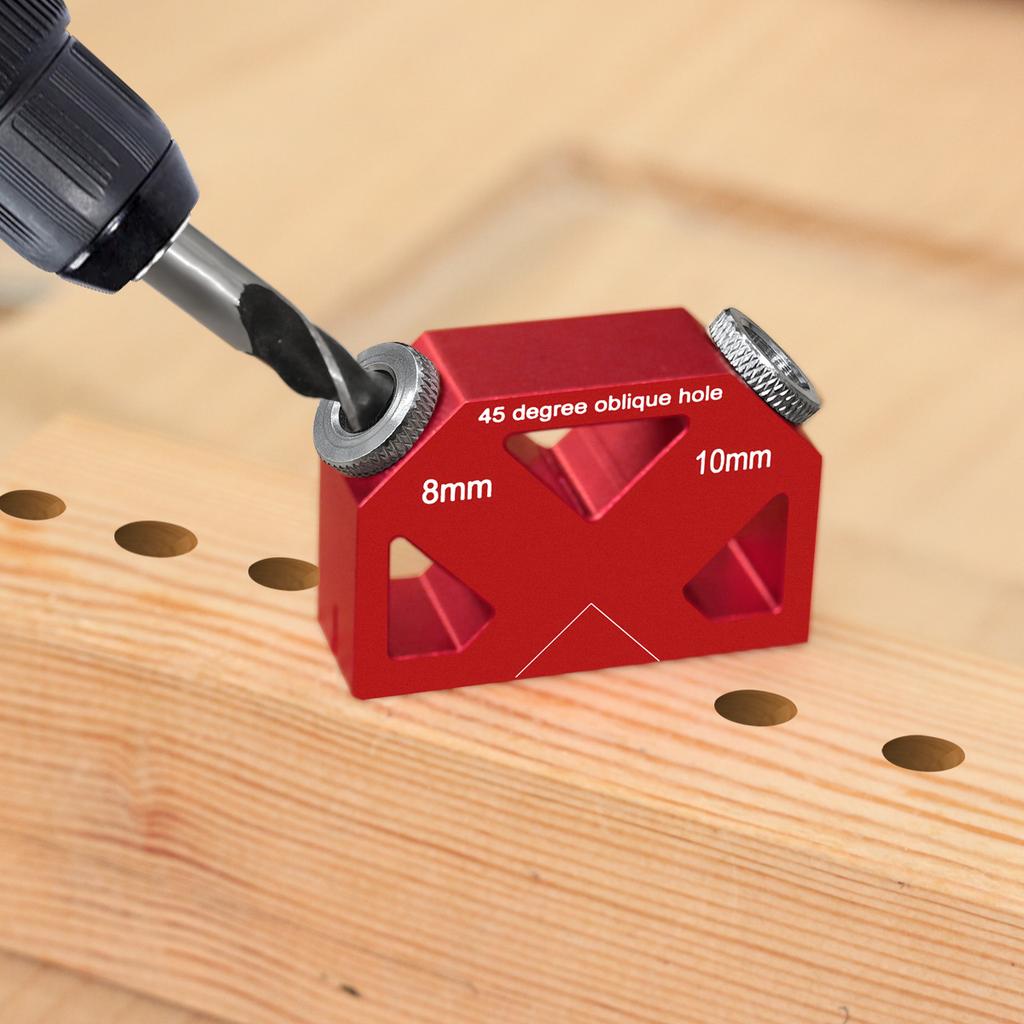 45° Angle Hole Drill Guide or W/ Drill Bit Set, Pocket Hole Jig Woodworking Inclined Hole Fixture Aluminum Positioner Joint Tool