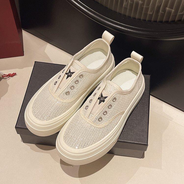 Shining Starry Sky~ 3.5m Huge Soft Easy To Wear 2025 Versatile Breathable Mesh One Pedal Sequined Fisherman White Shoes