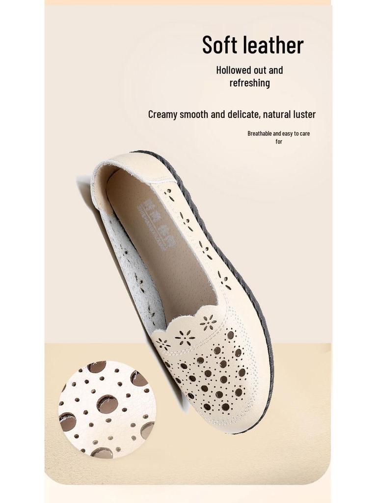 Genuine Leather Breathable Soft Sole Sandals for Middle-Aged & Elderly Women - Non-Slip Flat Heel