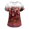 Plus SizePrinted Scrub Working Uniform Tops For Women's Cross V-Neck Print Short Sleeve Fun T-Shirts Workwear Tee With Pockets
