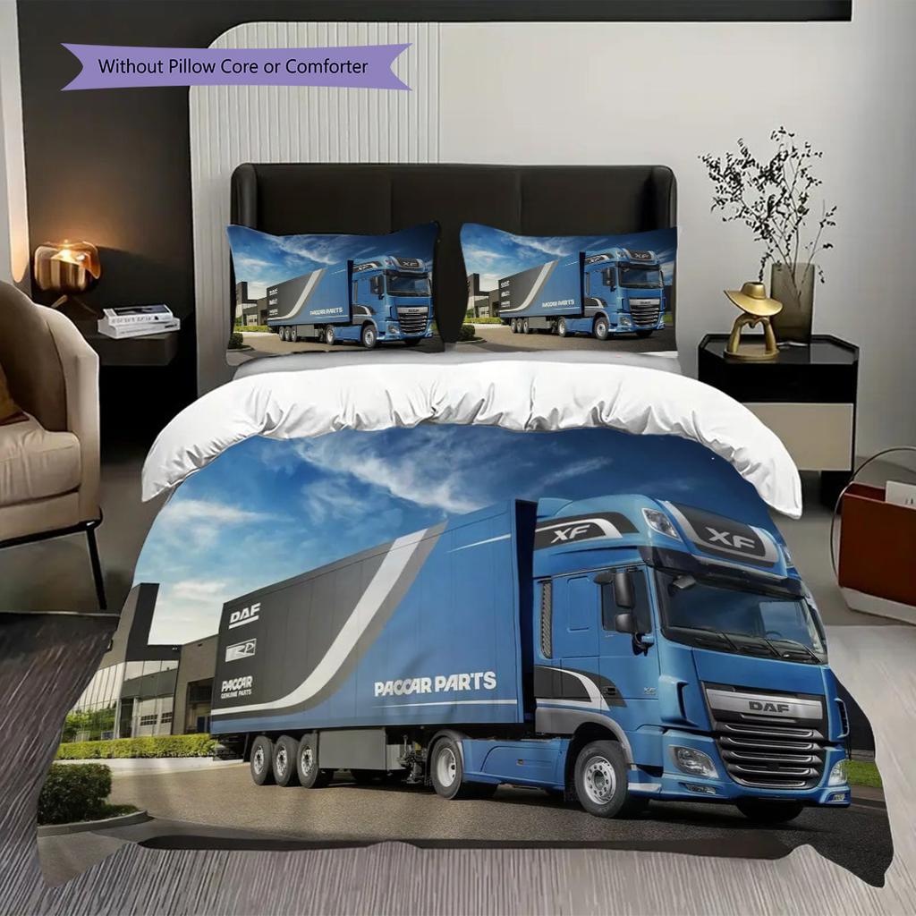 Golden Trucks Motion Bedding (1 * duvet cover + 2 * pillowcase, without core) 2D Flat Soft and comfortable Bedding set Christmas birthday gift