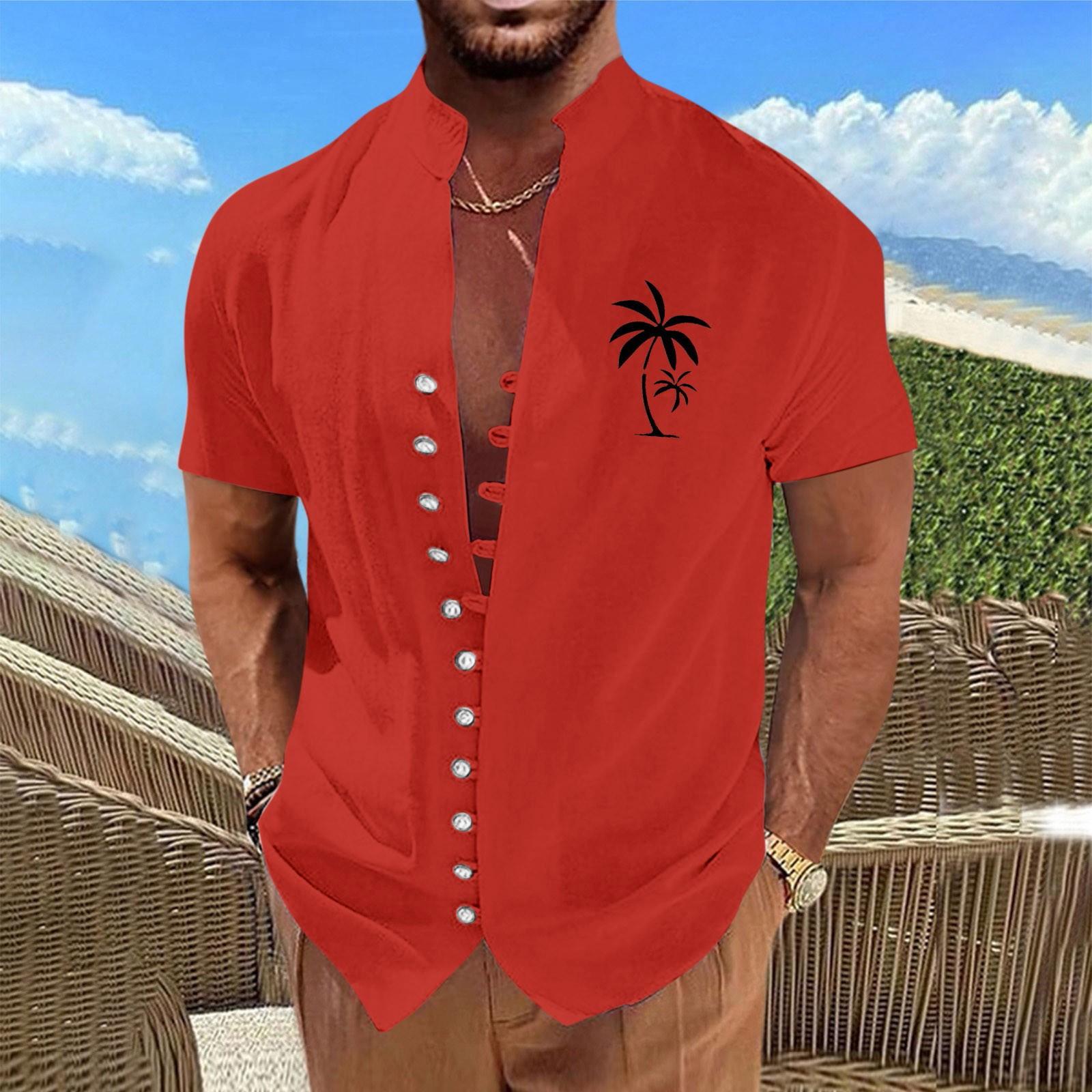 

Новая мужская повседневная свободная рубашка в стиле ретро с короткими рукавами и принтом XXL красный