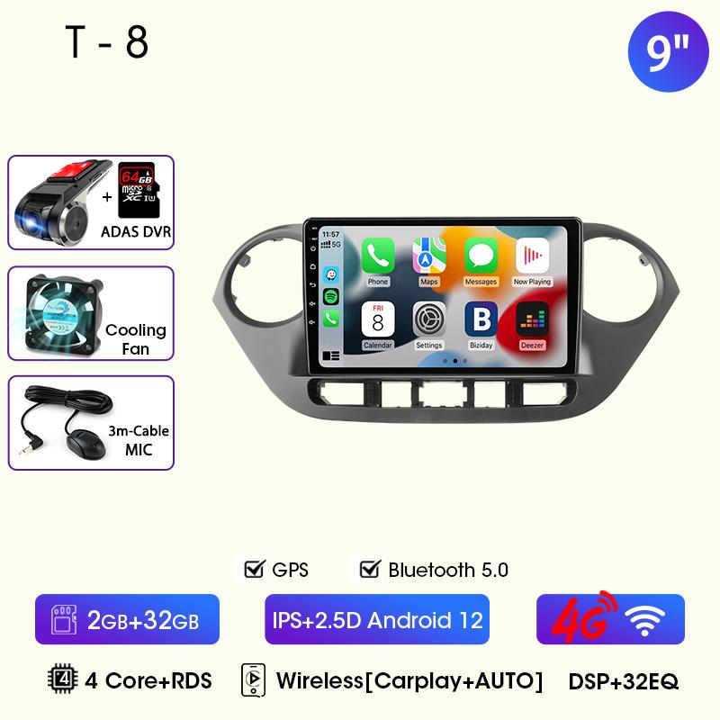 9" Car Radio For Hyundai Grand I10 I 10 2013 2014 2015 2016 2017 2018 Android12 Carplay Auto Multimidia Video Player Head Unit