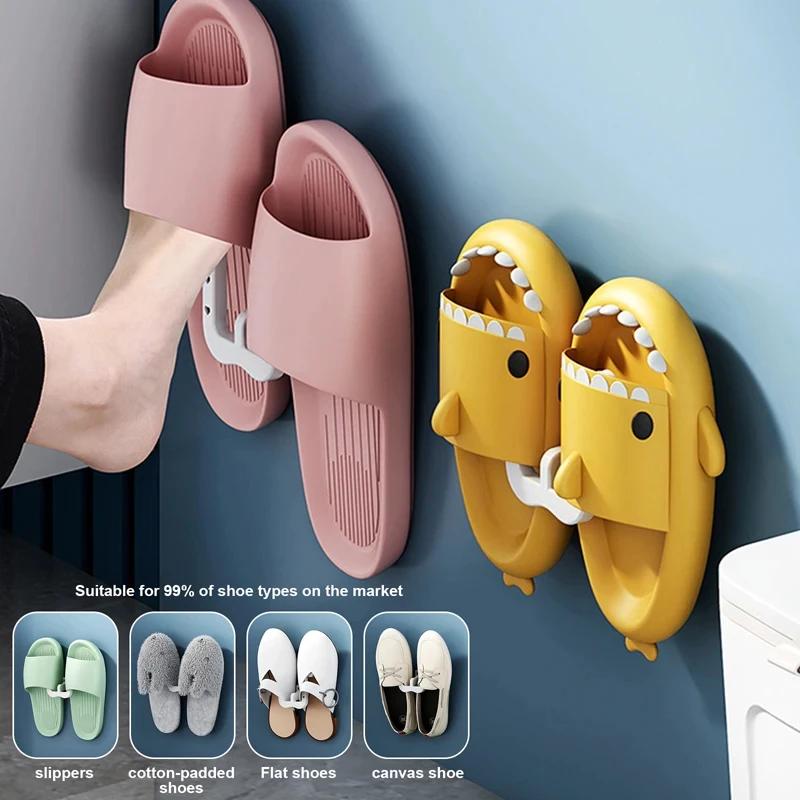 2/4 Slipper Hooks, Bathroom Wall Mounted Non Punched Slipper Rack, Self-adhesive Storage Rack for Slipper Hangers