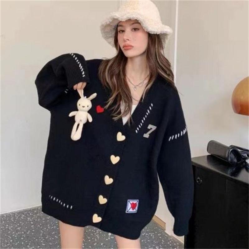 

Кардиган, свитер, осень-зима 2023, модный вязаный кардиган, женский кардиган с v-образным вырезом, повседневный закрытый свободный свитер, кардиган, женские топы One Size чёрный