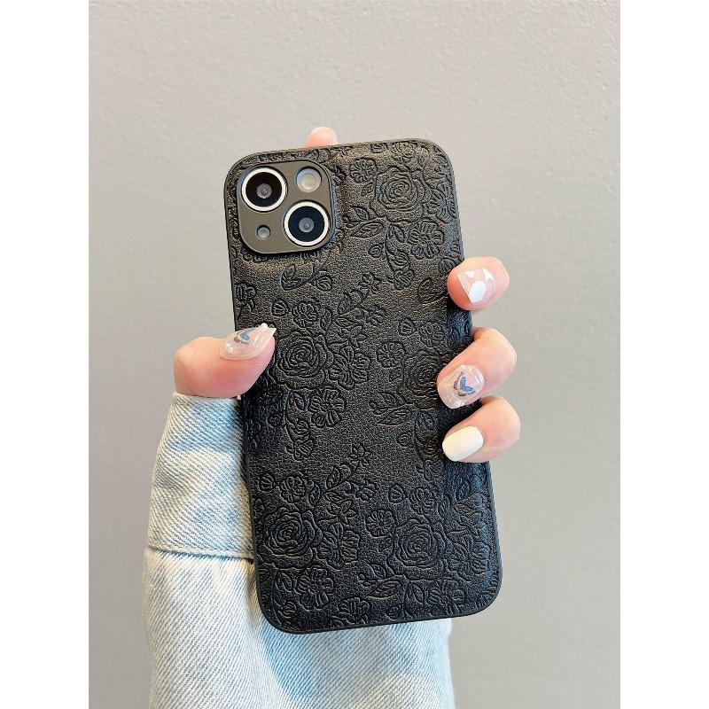 Camellia Ins Style for IPhone17 Mobile Phone Case for Apple 15PRO Embossed 16 Simple Solid Color Protective Cover