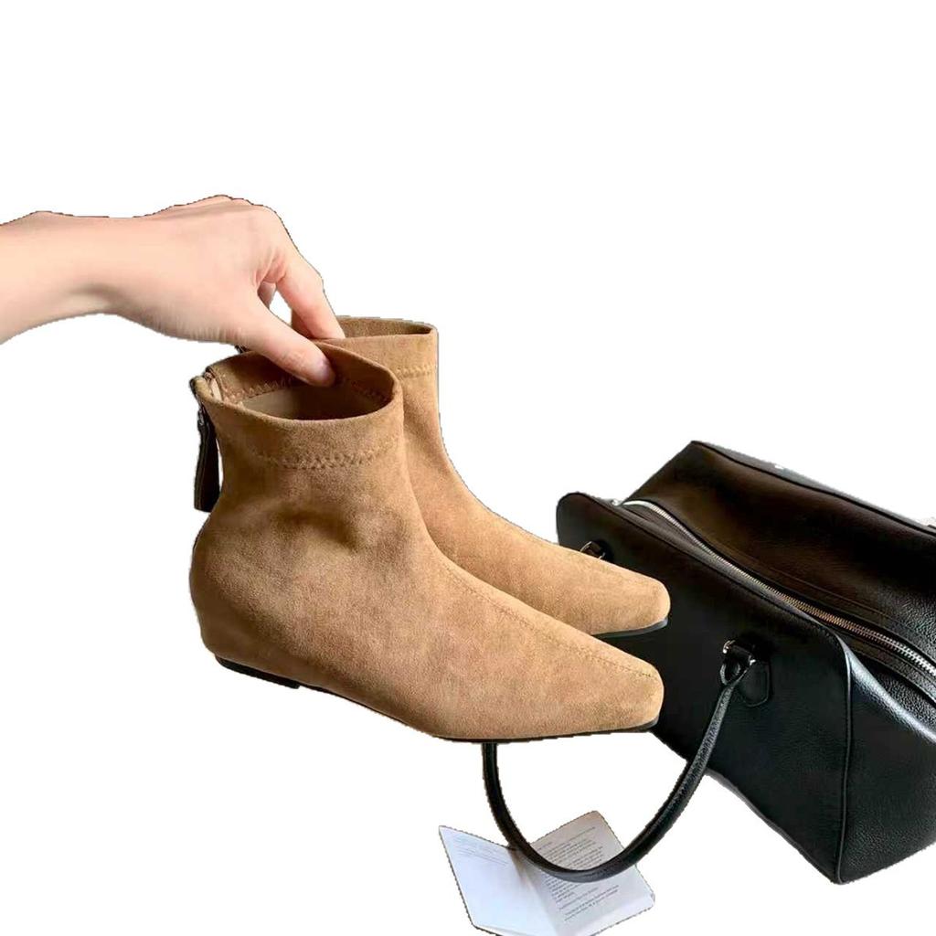 Grape mother studiolee autumn and winter new~ 5cm inner height increase small square head short boots rear zipper thin boots