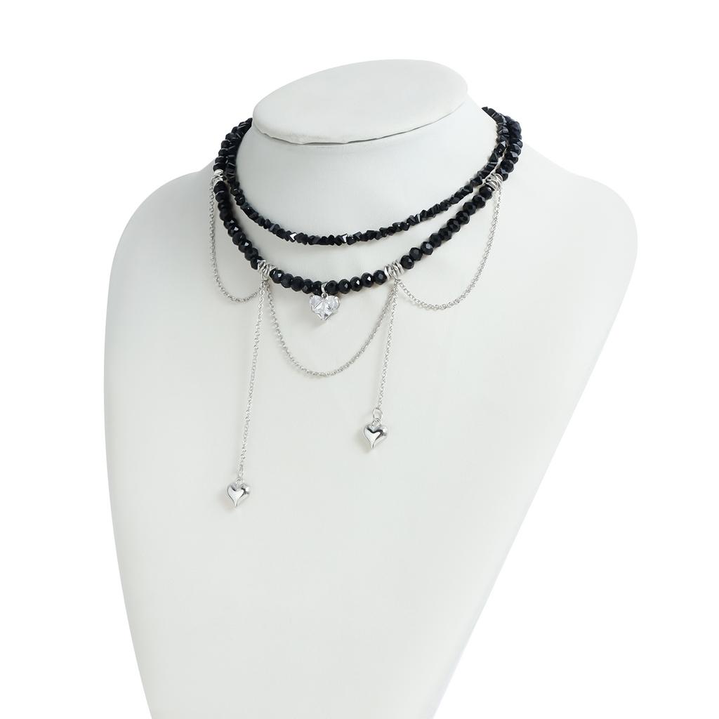 Love Zircon Double Chain Tassel Design Collar Chain - Crystal Necklace For Women