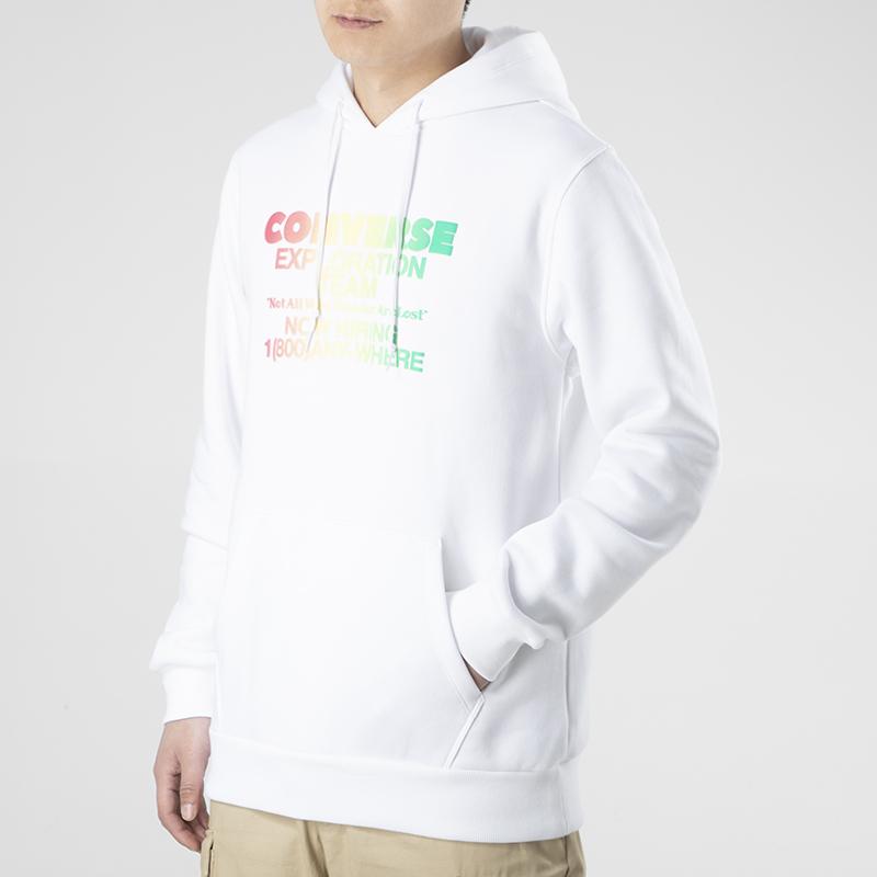 Converse Sports Print Letter Thickened And Fleece Lined Pullover Sweatshirt Men's White 10021271-A03