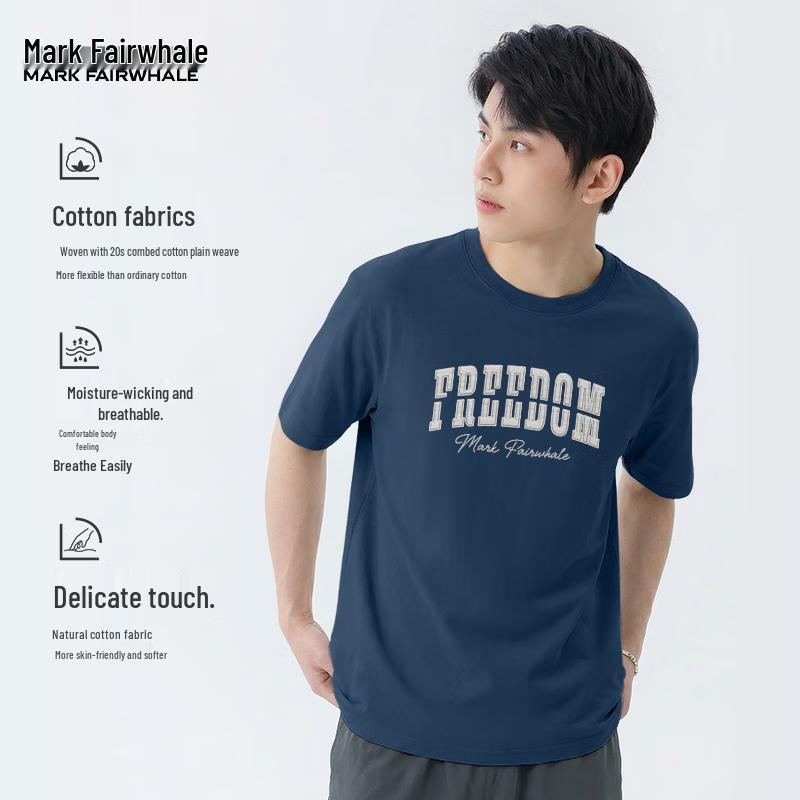 MARK FAIRWHALE Men s Loose Fit Combed Cotton Print T-Shirt 5XL
