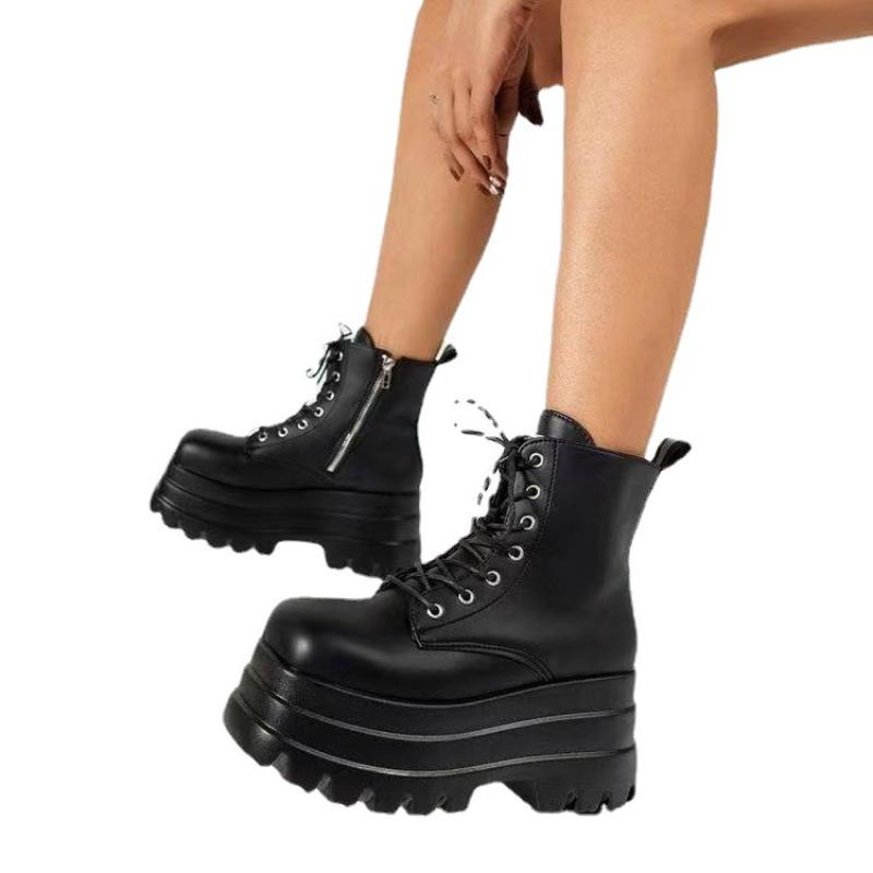 Spring and Autumn Women's Boots with Zip Ties Thick Soled Round Toe Short Boots Fashionable Ankle Boots Women's Shoes plus size