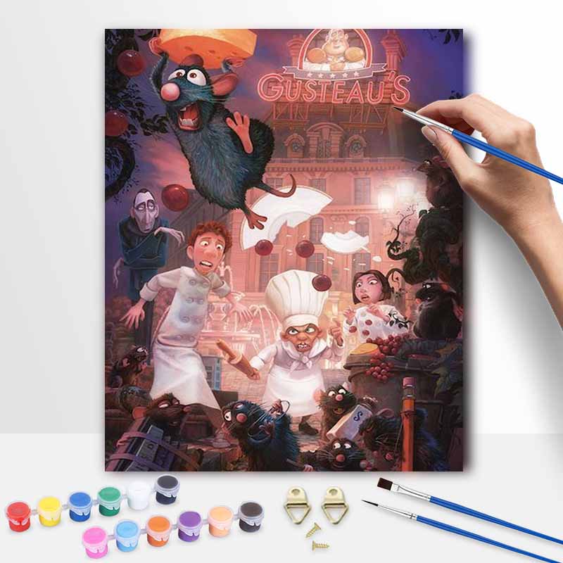 Disney digital oil painting Ratatouille chef diy coloring handpainted filling home decoration gift, canvas wall art for room decor.