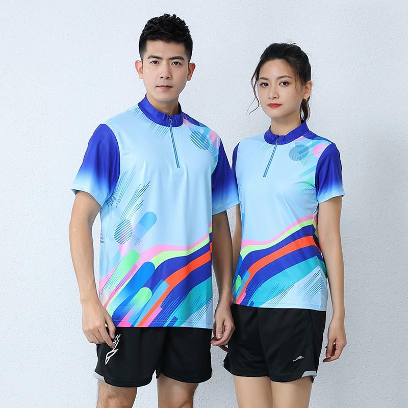 Unisex Badminton Sport Shirt Quick-Dry Breathable Mesh Half-Zip Top Tennis Volleyball Running