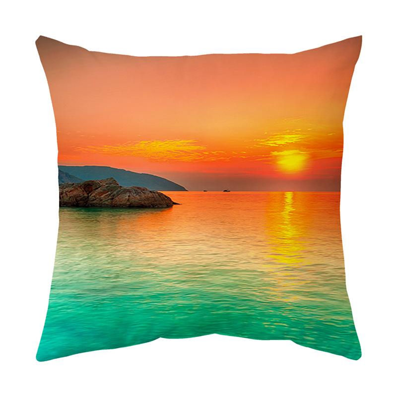 Beautiful Nature Scenery Sunrise  Beach Pattern Polyester Pillow Cover Home Living Room Sofa Decoration Cushion