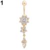 Sexy Women Flower Rhinestone Dangle Bar Barbell Belly Button Ring Body Piercing