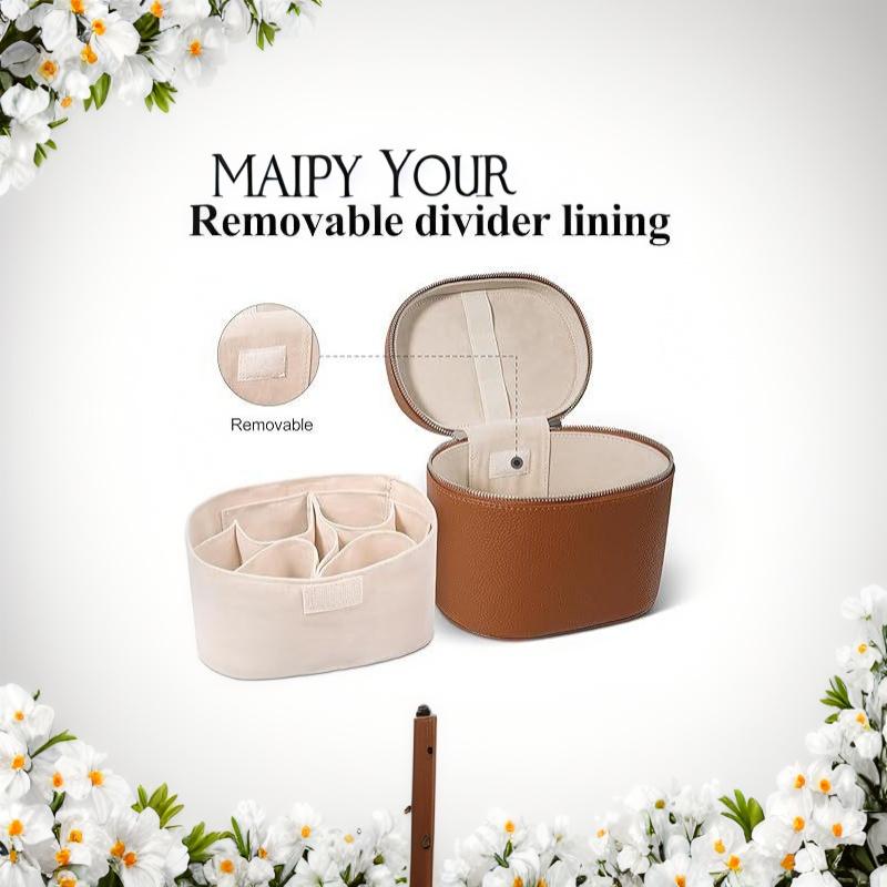Portable PU Leather Cosmetic Organizer Handbag Soft Lining Removable Divider Makeup Case for Business Trips