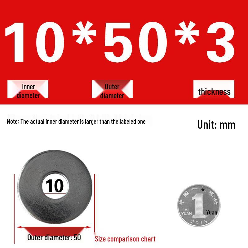 Galvanized Metal Flat Washer - Thin, Thickened, Enlarged Edge, Round, Sizes M3 to M10