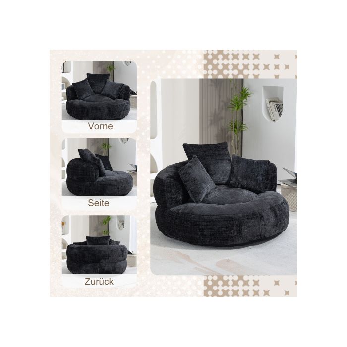 Futon Sofa - MUVOE - Lazy Boy - High Back - Black Chenille - Comfortable and Durable
